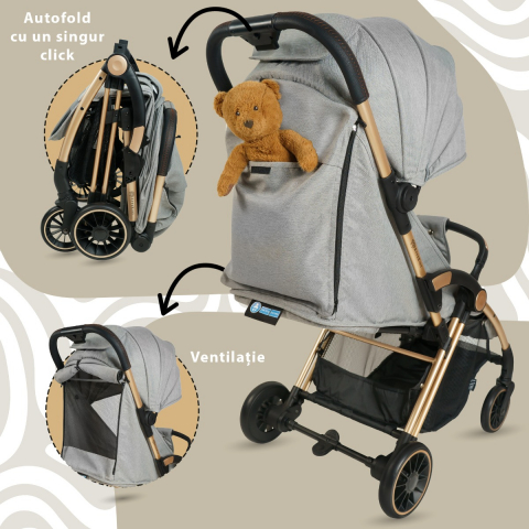 Carucior Sport AppeKids – Upp – Ultracompact, Pliere automata, De la nastere la 22kg - Powder Grey [3]