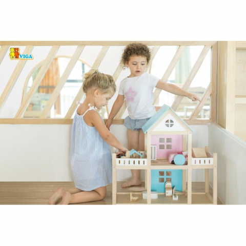 Casă de Păpuși din Lemn VIGA cu Mobilier și Familie de Ursuleți – Jucărie Montessori pentru Copii, Design Atrăgător și Sigur [4]