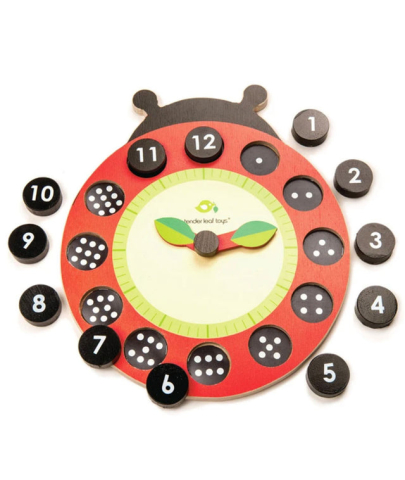 Oktató játékok - Ceas educativ Buburuza, din lemn premium - Ladybug Teaching Clock - Tender Leaf Toys