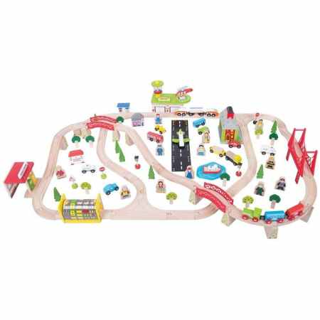 Oktató játékok és játékok - BigJigs-Circuit-auto-si-feroviar-125-piese