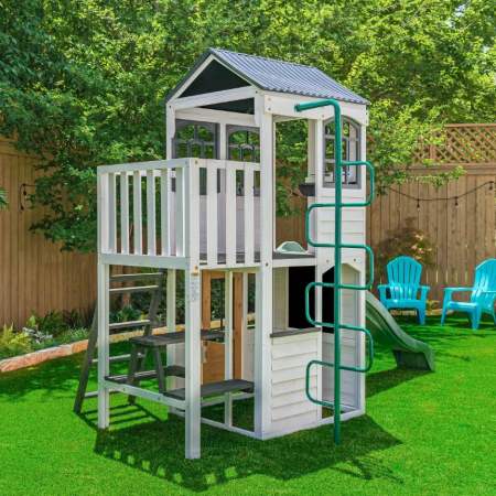 KidKraft-Complex de joaca din lemn cu tobogan, casuta etajata si balcon Woodland View [1]