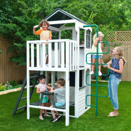 KidKraft-Complex de joaca din lemn cu tobogan, casuta etajata si balcon Woodland View [2]