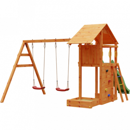 Játszóterek - Fungoo-Complex joaca din lemn Smart 2 cu leagane, zid de catarat si turn Fungoo