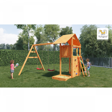 Fungoo-Complex joaca din lemn Smart 2 cu leagane, zid de catarat si turn Fungoo [3]