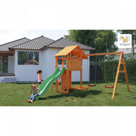 Fungoo-Complex joaca din lemn Smart 2 cu leagane, zid de catarat si turn Fungoo [2]