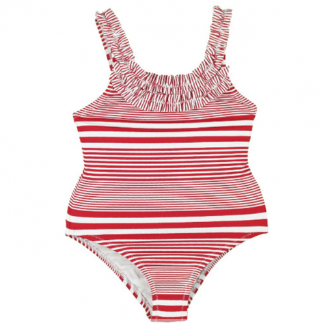 Játékok 1-3 éveseknek - Costum de baie intreg (3752) cu dungi, Rosu/Alb, 1 an, 80 cm