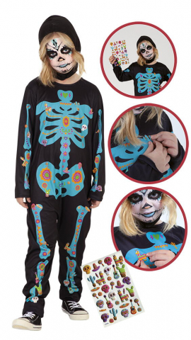 Gyerek Halloween jelmezek - Costum de carnaval cu autocolante - Schelet infricosator