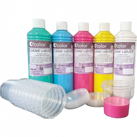 Oktató játékok - OColor-Creta lichida pentru asfalt 5 x 500 ml si 10 recipiente pentru pictura