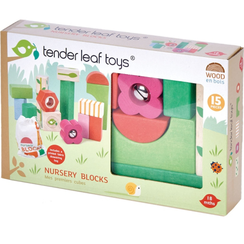 Oktató játékok - Cuburi cu ilustratii de pepiniera, din lemn premium  - Nursery Blocks - 15 piese - Tender Leaf Toys