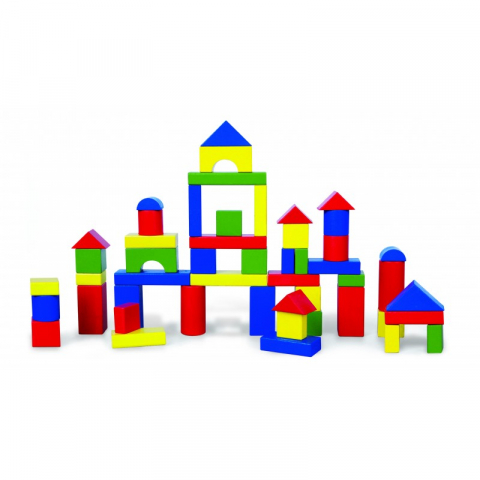 Játékok 3-5 éveseknek - Cuburi de construit din lemn, colorate, 3.5 cm, 50 buc
