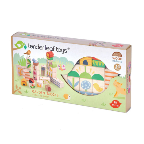 Oktató játékok - Cuburi stivuibile cu ilustratii din gradina, din lemn premium - Garden Blocks - 24 piese - Tender Leaf Toys