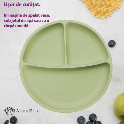 APPEKIDS-Farfurie compartimentata din silicon cu ventuza, AppeKids - Raw Green [3]