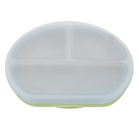 APPEKIDS-Farfurie compartimentata din silicon cu ventuza si capac, AppeKids - Raw Green [4]