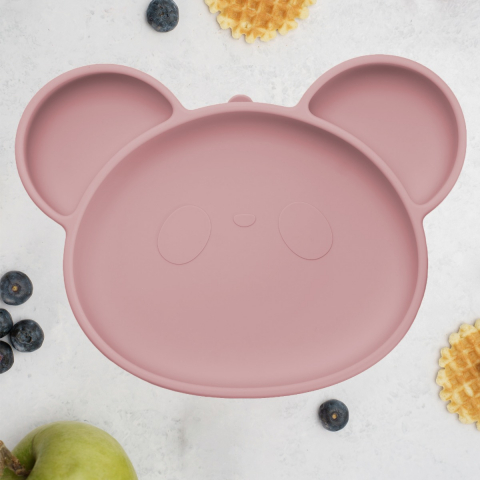 Jucarii 1-3 ani - APPEKIDS-Farfurie din silicon cu ventuza, AppeKids, Panda - Old Rose