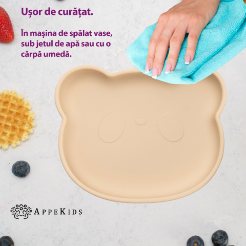 Farfurie din silicon cu ventuza, AppeKids, The Little Bear - Bubble Beige [3]