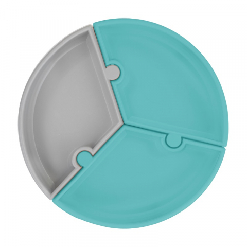 Jucarii 0-12 luni - Minikoioi-Farfurie Puzzle Minikoioi, 100% Premium Silicone – Aqua Green / Powder Grey