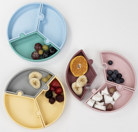 Minikoioi-Farfurie Puzzle Minikoioi, 100% Premium Silicone – Aqua Green / Powder Grey [1]