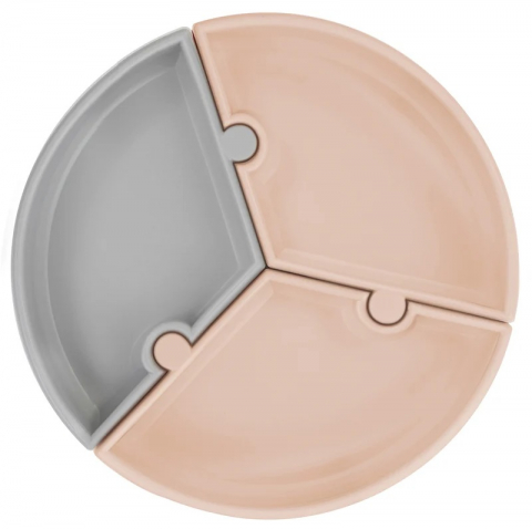 Jucarii 0-12 luni - Minikoioi-Farfurie Puzzle Minikoioi, 100% Premium Silicone – Bubble Beige/Powder Grey