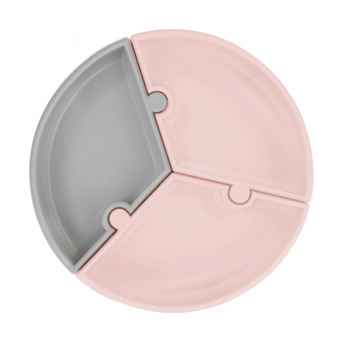 Jucarii 0-12 luni - Minikoioi-Farfurie Puzzle Minikoioi, 100% Premium Silicone – Pinky Pink / Powder Grey