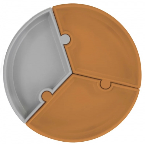 Jucarii 0-12 luni - Minikoioi-Farfurie Puzzle Minikoioi, 100% Premium Silicone – Woody Brown/Powder Grey