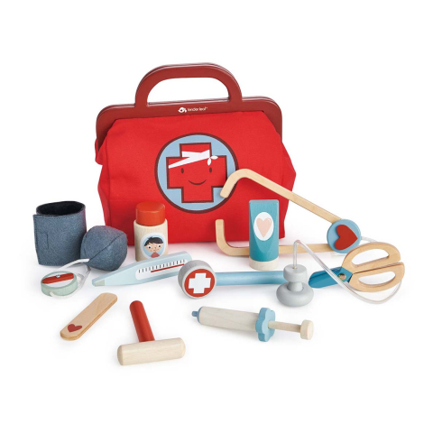 Oktató játékok - Geanta medic rosie - 16 instrumente medicale, din lemn premium - Tender Leaf Toys 