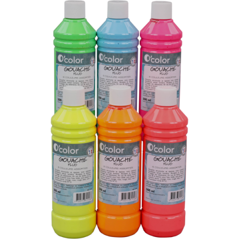 Jucarii educative - OColor-Guasa lavabila 6 x 500 ml, culori fluorescente