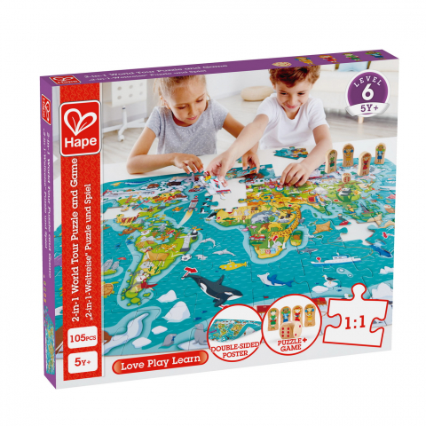Jucarii 3-5 ani - Hape Puzzle 2-In-1 Turul Lumii