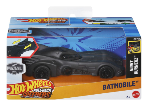 Oktató játékok - Hot Wheels Masinuta Metalica Cu Sistem Pull Back Batmobile Night Burnerz Scara 1:43