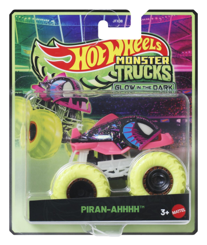 Oktató játékok - Hot Wheels Monster Truck Glow In The Dark Masinuta Piran-Ahhhh Cu Roti Verzi Scara 1 La 64