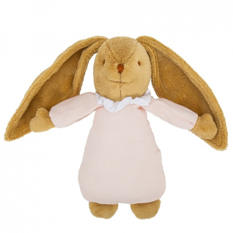 Jucarii 0-12 luni - Trousselier-Iepure muzical bumbac organic - 25 cm Roz pastel