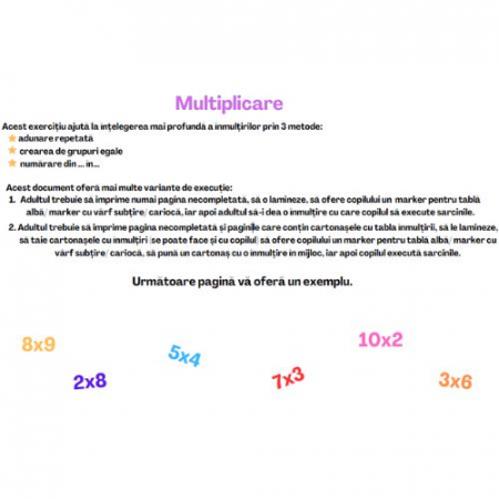 Fisa tabla inmultirii - Inmultiri cu cartonase de decupat