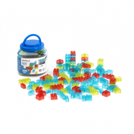 Építő készletek - Miniland-Joc-de-constructii-cu-100-piese-transparente