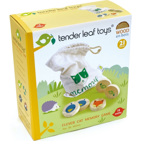 Oktató játékok - Joc de memorie al pisicii inteligente, din lemn premium - Clever Cat Memory - 21 piese -  Tender Leaf Toys