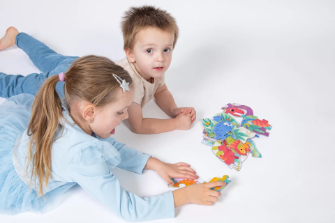 Efko-Joc educational pentru copii, 5 puzzle progresive cu Dinozauri, KuKiKuk Efko, 19 piese mari, carton gros, animatii colorate haioase, varsta 2-5 ani [5]