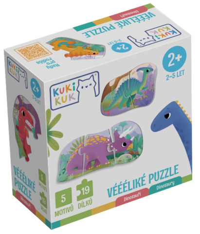 Efko-Joc educational pentru copii, 5 puzzle progresive cu Dinozauri, KuKiKuk Efko, 19 piese mari, carton gros, animatii colorate haioase, varsta 2-5 ani [3]