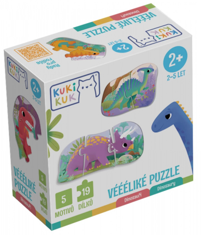 Jucarii +4 Ani - Joc-educational-pentru-copii,-5-puzzle-progresive-cu-Dinozauri,-KuKiKuk-Efko,-19-piese-mari,-carton-gros,-animatii-colorate-haioase,-varsta-2-5-ani-Efko