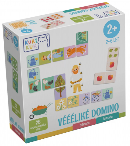 Cadouri copii - Joc-educational-pentru-copii,-Domino-piese-mari-gigant,-KuKiKuk-Efko,28-piese-printate-pe-ambele-fete-cu-fructe-si-obiecte-gradinarit,-carton-gros,-animatii-colorate-haioase,-varsta-2-6-ani-Efko