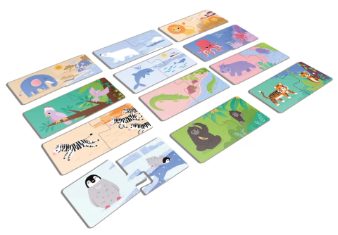 Efko-Joc educational pentru copii, Puzzle Duo cu Animale, KuKiKuk Efko, 12 perechi, 24 piese mari, carton gros, animatii colorate haioase, varsta 2-5 ani [4]