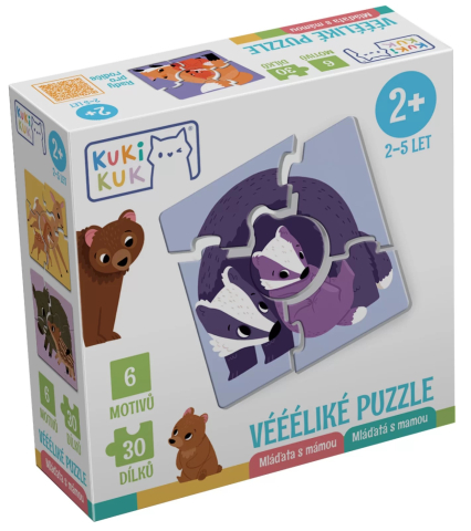 Jucarii educative - Efko-Joc educational pentru copii, Puzzle Mama si Puii, KuKiKuk Efko, 6 perechi, 30 piese mari, carton gros, animatii colorate haioase, varsta 2-5 ani