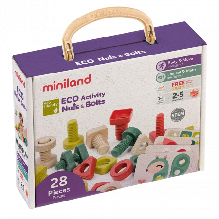 Jucarii +2 Ani - Miniland Joc Educativ pentru dezvoltarea motricitatii Eco Suruburi si piulite