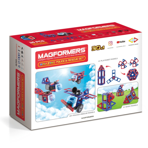 Joc magnetic de constructie Magformers Amazing Police And Rescue Set - Politie si Salvare, 26 piese [1]