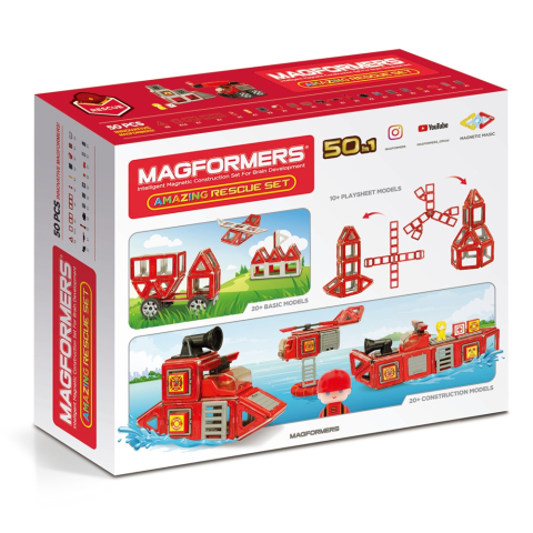 Joc magnetic de construcție Magformers Amazing Rescue Set - Statia de Pompieri, 50 piese [1]