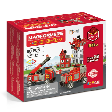 Oktató játékok - Joc magnetic de construcție Magformers Amazing Rescue Set - Statia de Pompieri, 50 piese