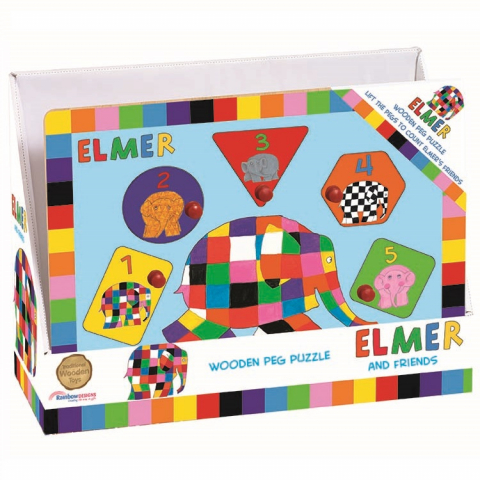 Jucarii sub 50 RON - Rainbow Designs-Joc puzzle din lemn Elmer, 5 piese