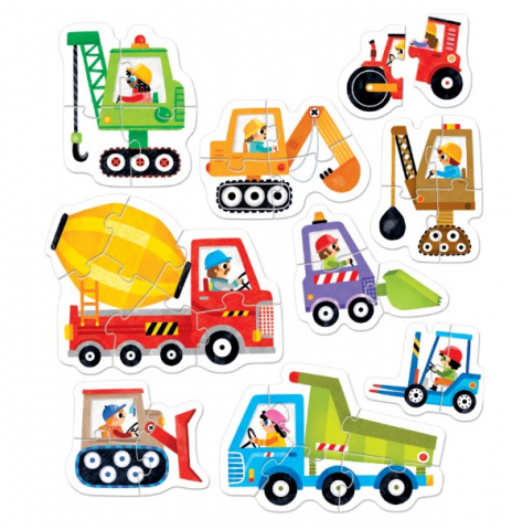 Cadouri botez - Joc-tip-puzzle-pentru-copii-si-bebelusi,-Banana-Panda,-Progressive-Puzzles-Construction-Vehicles,-9-vehicule-santier-formate-din-2-6-piese-BANANA-PANDA