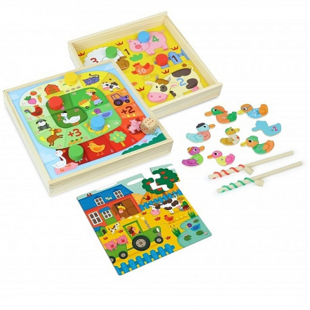 Háziállat figurák - Vilac-Set-jocuri-4-in-1-La-ferma-bunicii