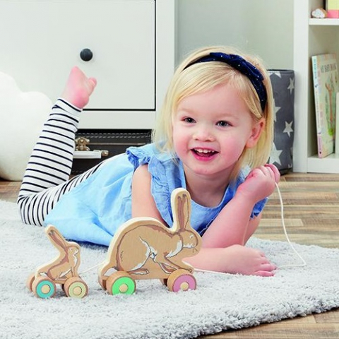 Rainbow Designs-Jucarie de tras din lemn GHMILY cu 2 iepurasi [3]