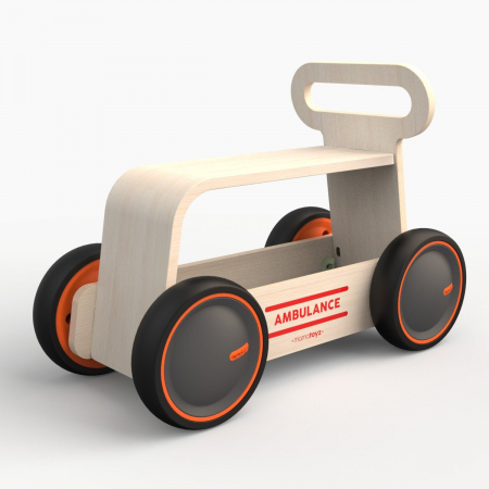 MamaToyz Jucarie din lemn 3 in 1 Ambulanta DriveMe Wood: masinuta ride-on premergator si carucior de jucarii MamaToyz [2]
