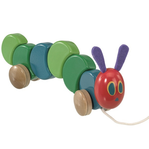 Jucarii 1-3 ani - Rainbow Designs-Jucarie din lemn cu roti The Very Hungry Caterpillar 26 cm
