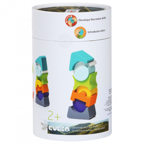 Jucarii 1-3 ani - Cubika-Jucarie din lemn, Cubika, Set constructii Turn cu acoperis turquoise